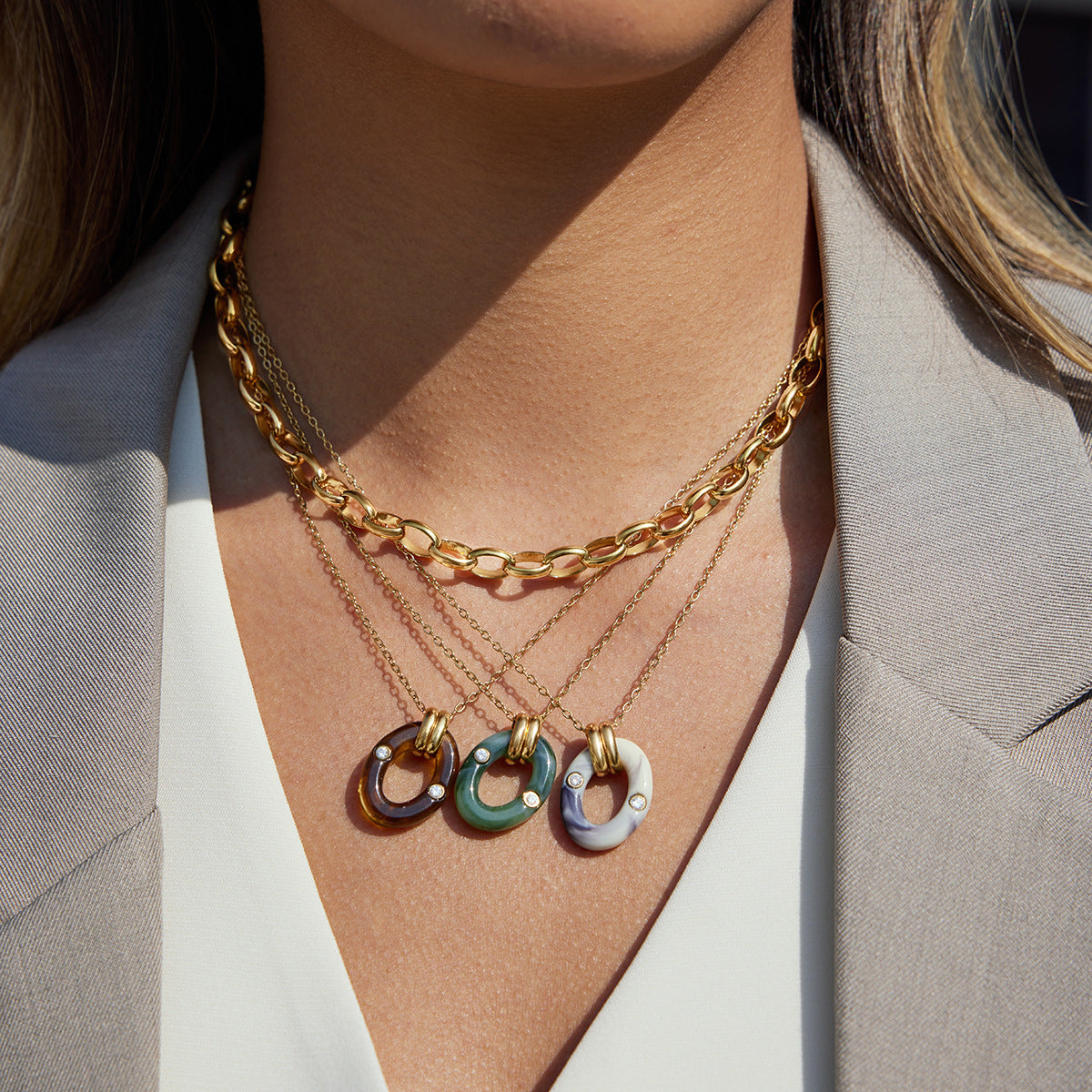 B廠 鈦鋼鍍18K金｜ 暈染樹脂項鍊 批發 折扣@洽客服 26.01.W2「JDN0310027」