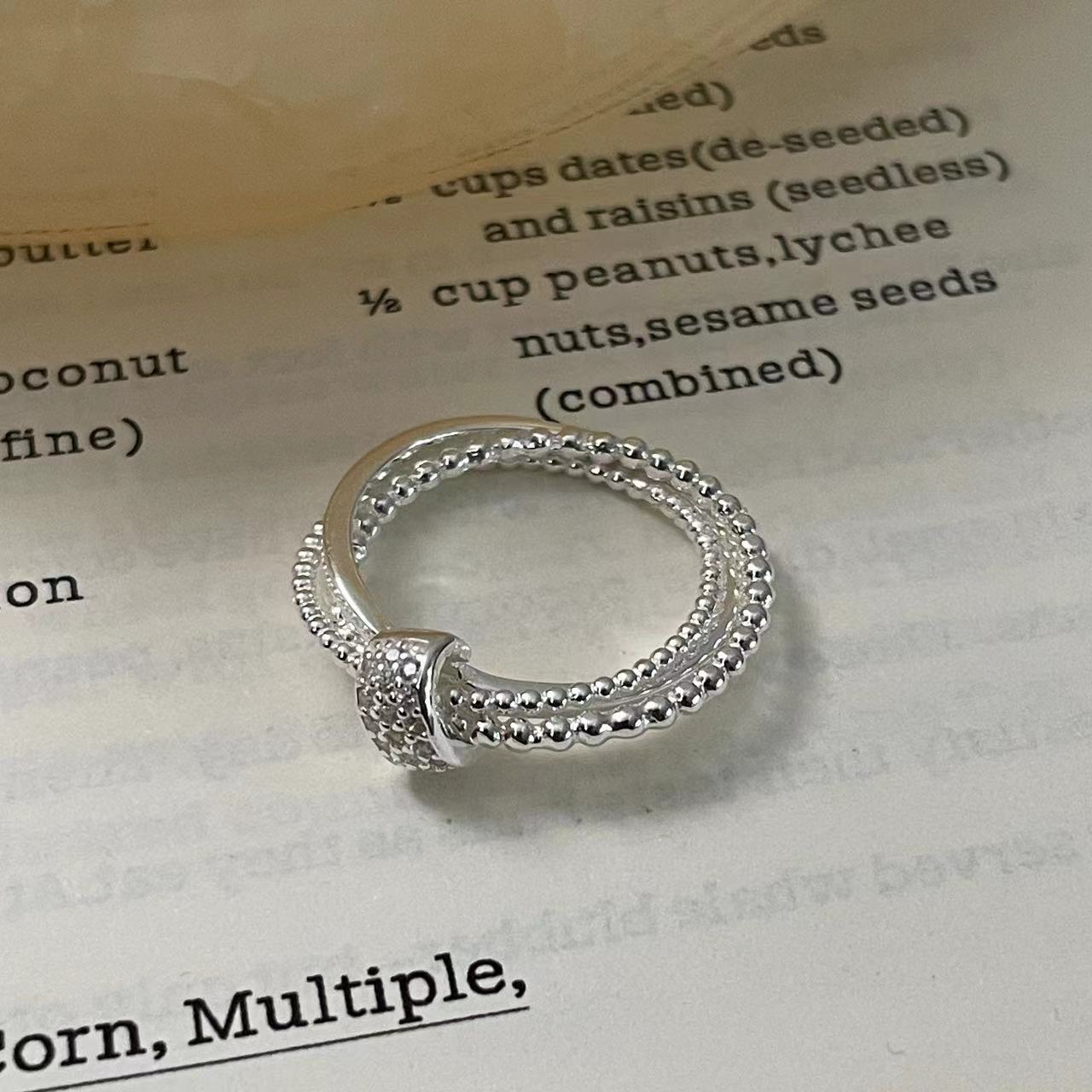 C2廠 韓國韓版鑲鑽交叉圓珠S925純銀戒指 批發 折扣@洽客服 25.11.W1「SR1443」