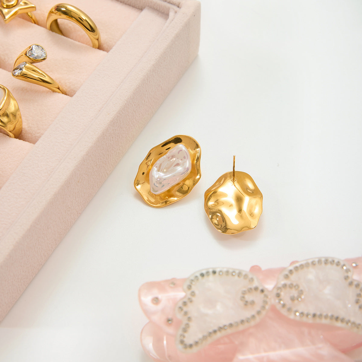 B廠 歐美款 ANNA. 珍珠 鈦鋼鍍18K金耳環 批發 折扣@洽客服 25.10.W5「JDE0207038」