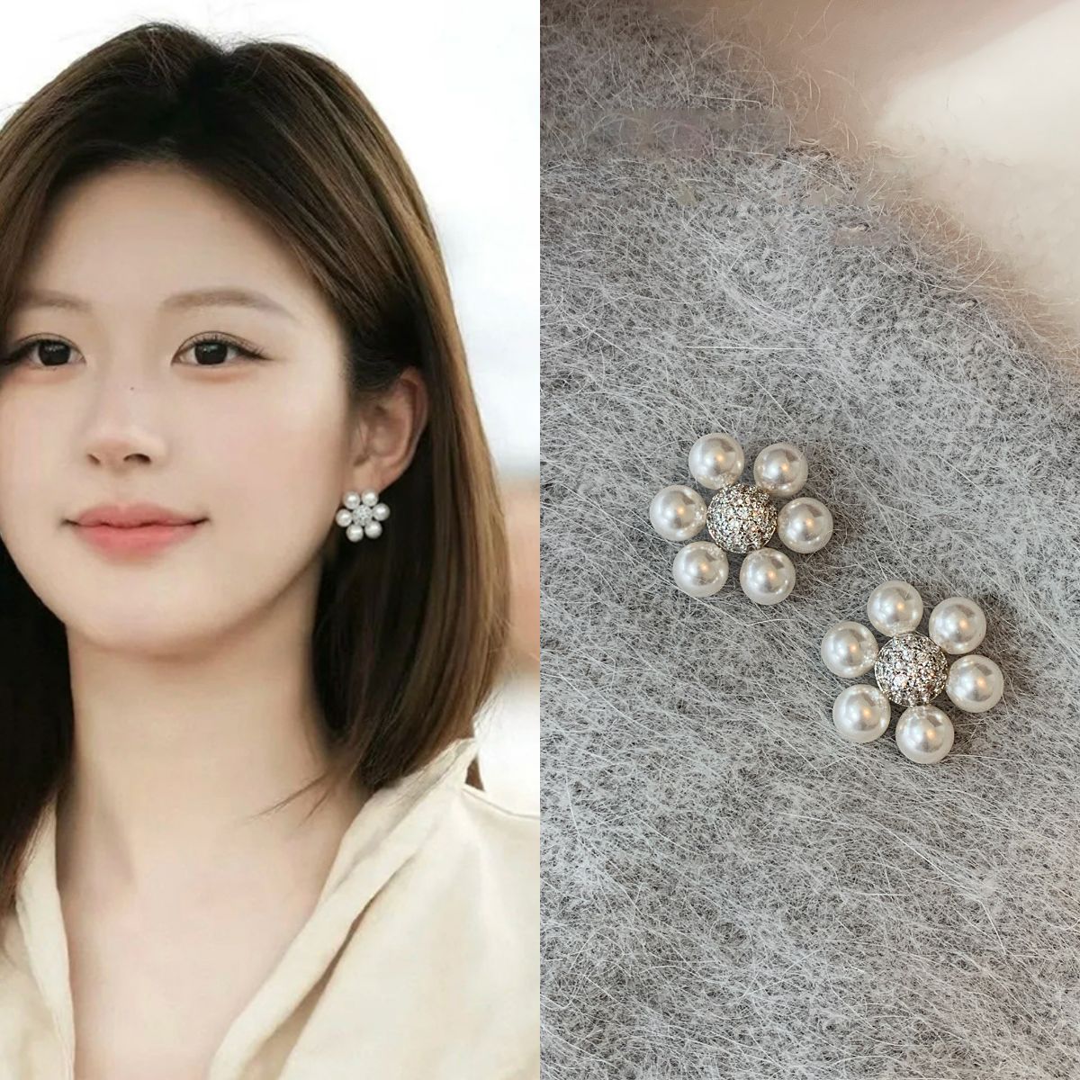 A2廠 韓國韓版鋯石花朵珍珠銀針耳環 批發 折扣@洽客服 25.11.W2「WE5076」