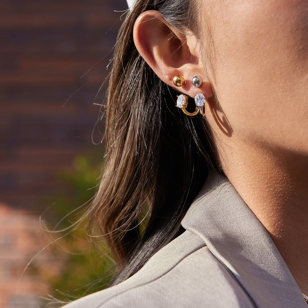 B廠 歐美款 白色鋯石C圈鈦鋼鍍18K金耳環 批發 折扣@洽客服 26.03.W1「JDE0307046」