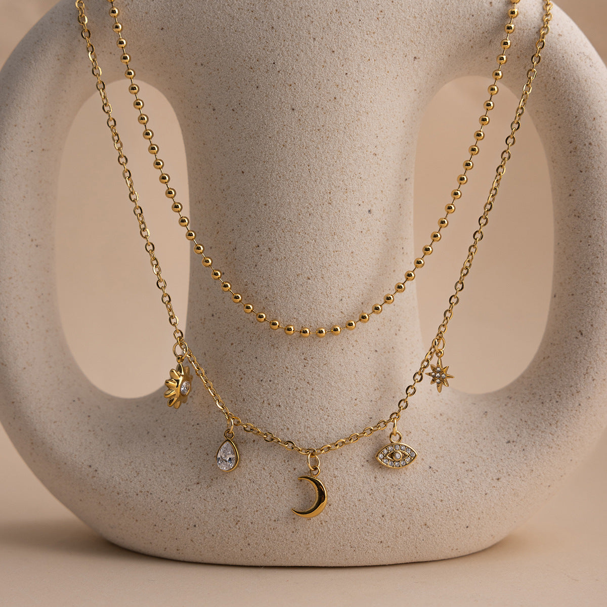 B廠 歐美款 月亮惡魔之眼鋯石鈦鋼鍍18K金項鍊 批發 折扣@洽客服 26.02.W3「JDN0211220」