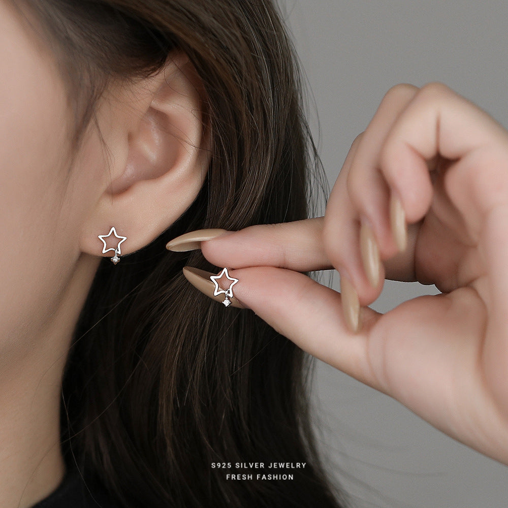 C廠 韓國韓版鏤空五角星S925純銀耳環 批發 折扣@洽客服 25.12.W3「E5885」