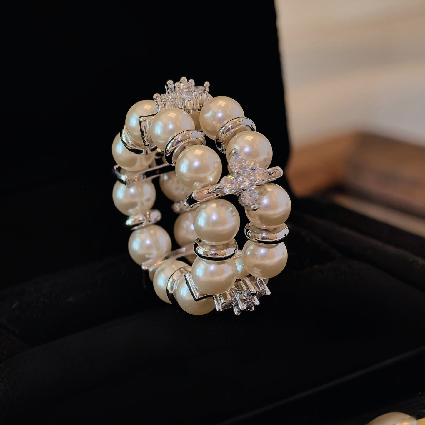 A2廠 韓國韓版花朵雙層珍珠彈性戒指 批發 折扣@洽客服 25.12.W3「WR549」