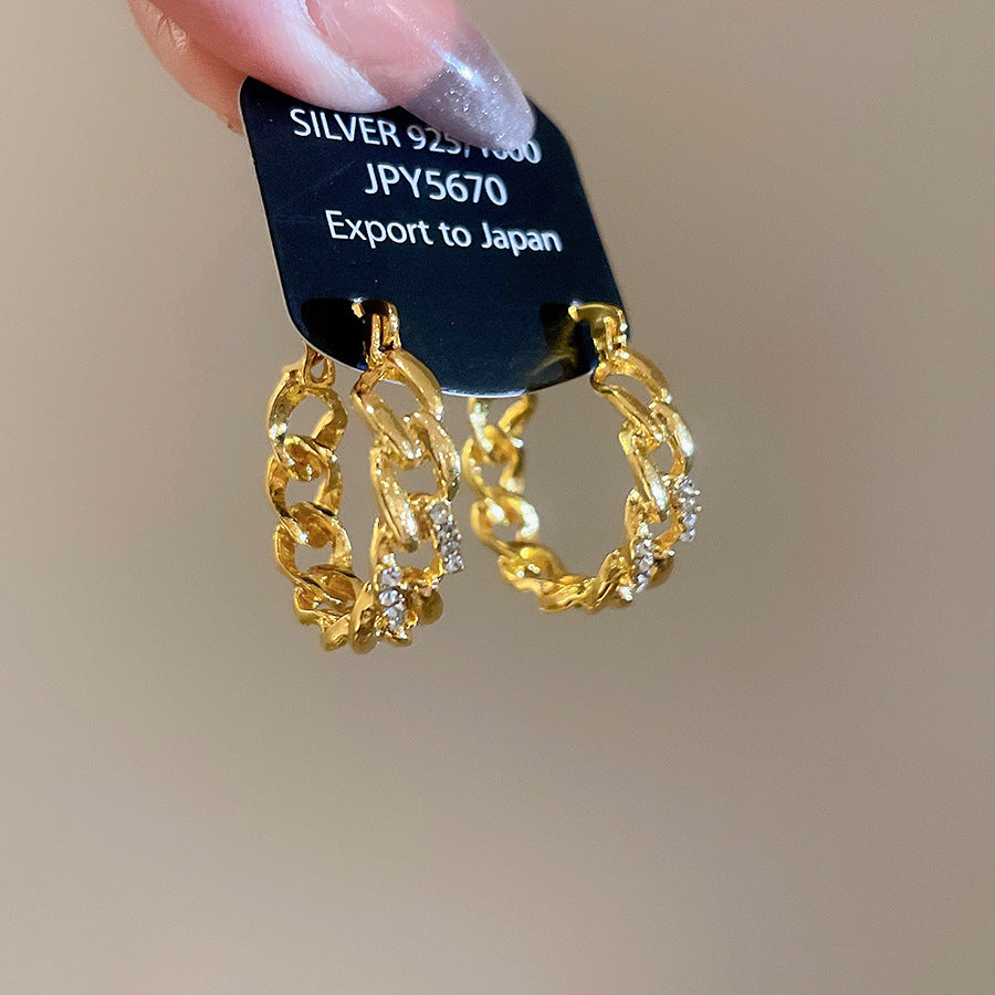 A2廠 韓國韓版復古鑲鑽鏤空鏈條銀針耳環 批發 折扣@洽客服 25.12.W2「HE29245」