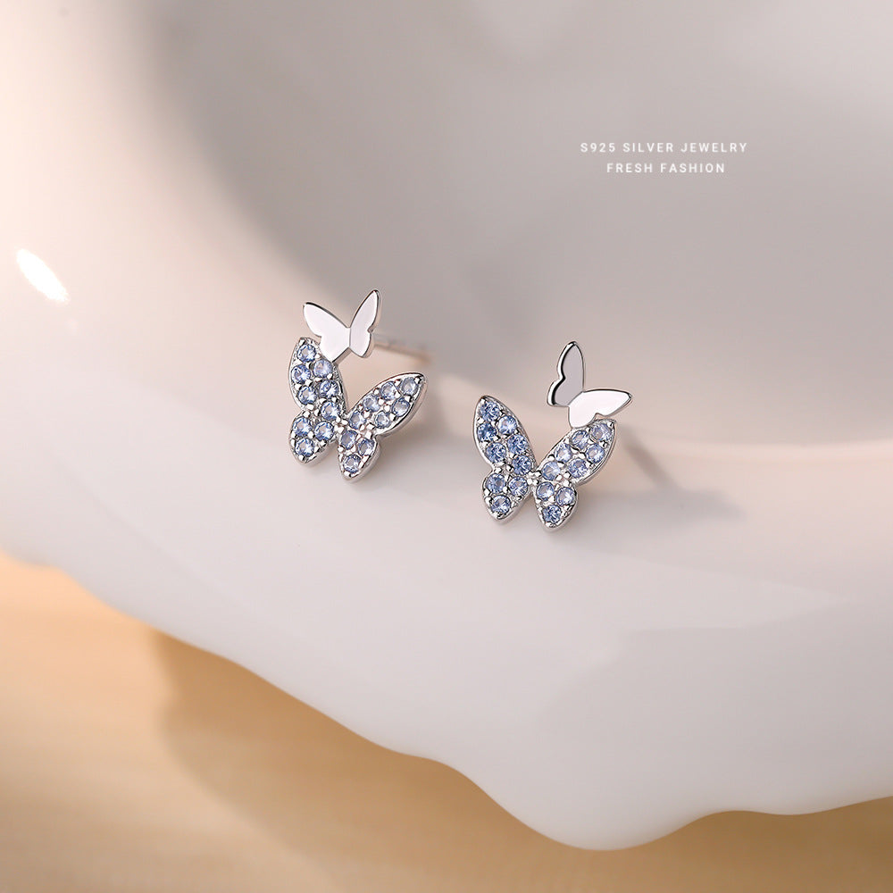 C廠 韓國韓版淺藍尖晶蝴蝶S925純銀耳環 批發 折扣@洽客服 25.12.W3「E5883」