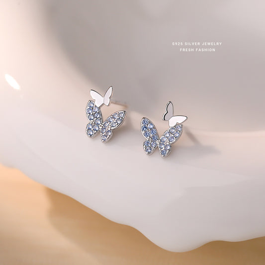 C廠 韓國韓版淺藍尖晶蝴蝶S925純銀耳環 批發 折扣@洽客服 25.12.W3「E5883」