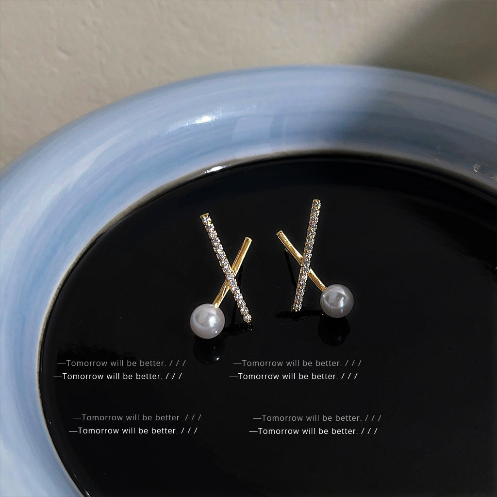 A廠 韓系簡約交叉鋯石環保銅銀針耳環批發 折扣@洽客服 26.03.10「2359」