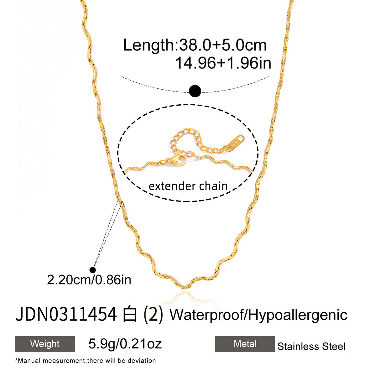 B廠 鈦鋼鍍18K金｜ 極細波浪項鍊 批發 折扣@洽客服 26.01.W2「JDN0311454」