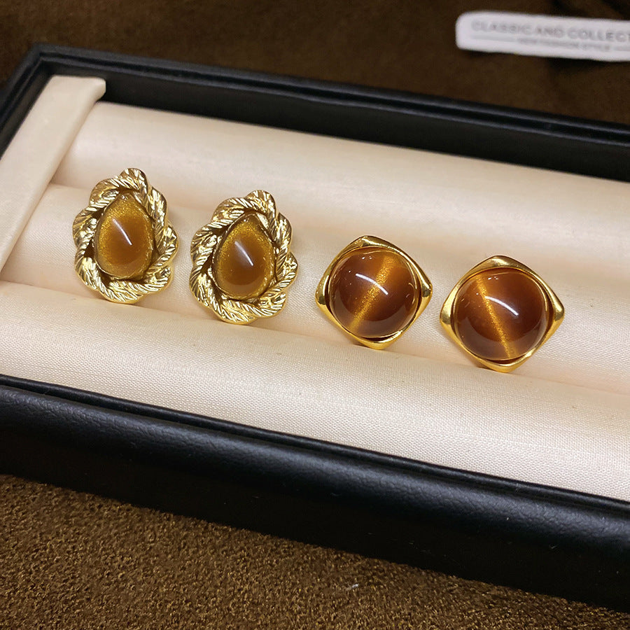 A2廠 韓國韓版虎眼石方形圓形銀針耳環 批發 折扣@洽客服 25.11.W2「HE29084 HE29102」