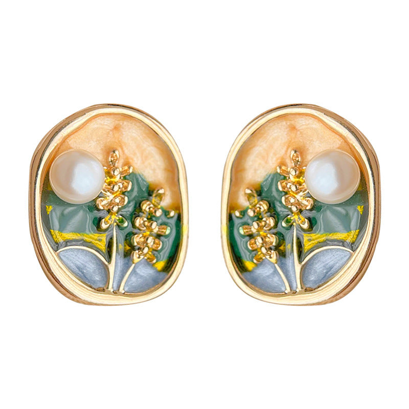 A廠 日韓款 莫內花園油畫感滴油銀針耳環 批發 折扣@洽客服 25.11.W2「4828」