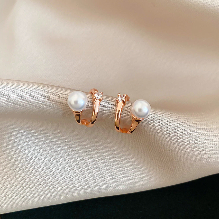 A2 韓國韓版鑲鋯石珍珠雙層鈦鋼銀針耳環 批發 折扣@洽客服 26.02.W3「HE30610」