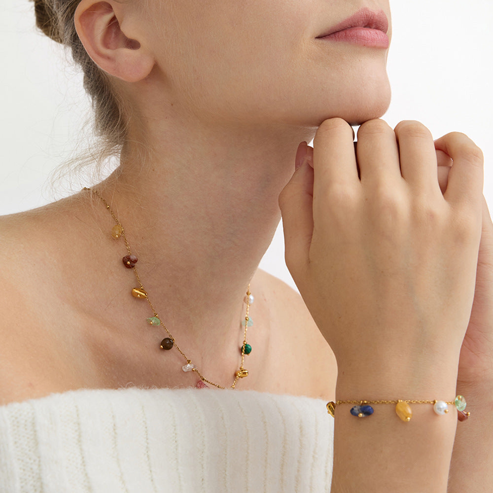 B廠 歐美款 LUNA 天然石鈦鋼鍍18K金項鍊 批發 折扣@洽客服 25.12.W1&手鍊「JDB0209019,JDN0209013」