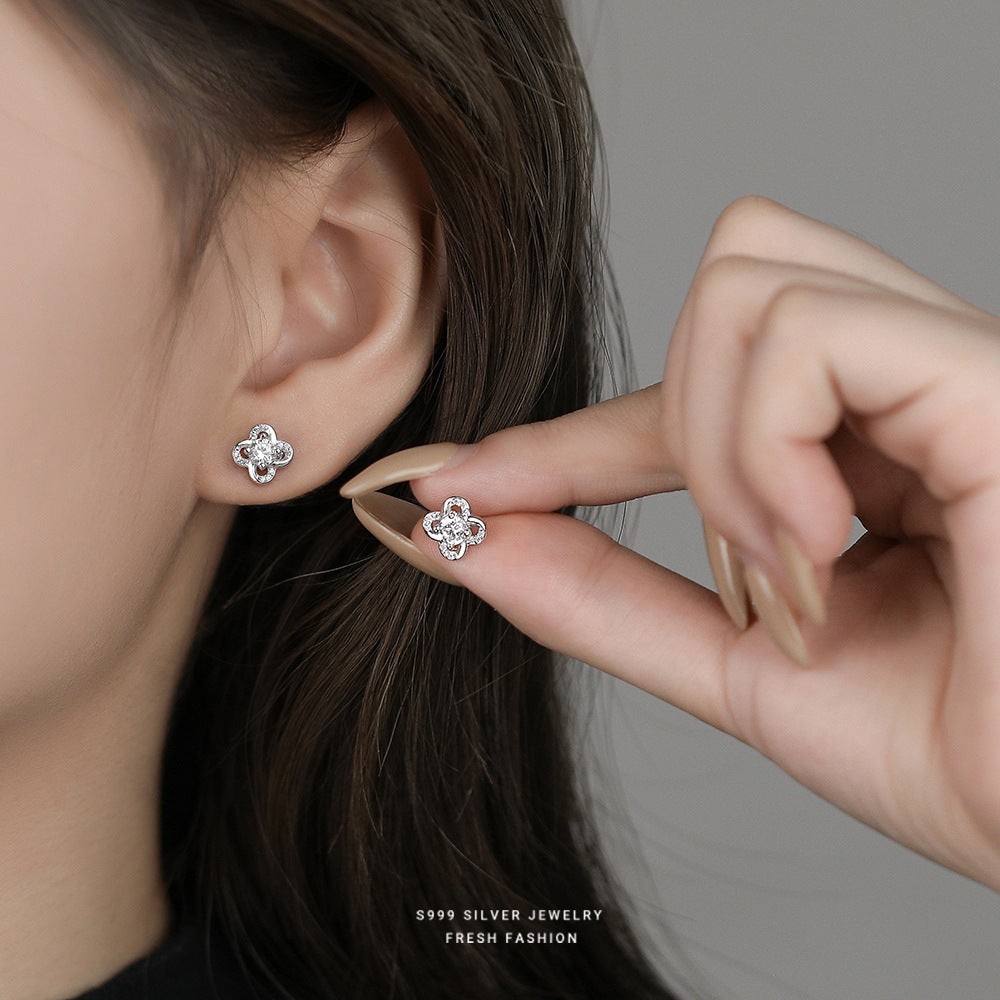 C廠 韓國韓版鋯石鏤空四葉草S999純銀耳環 批發 折扣@洽客服 25.12.W3「E5882」