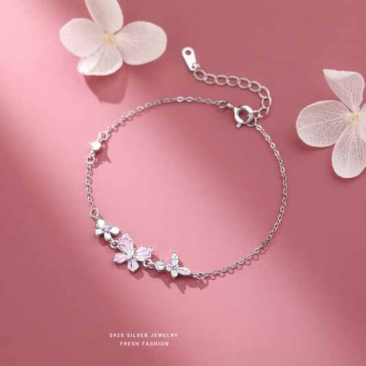 C廠 韓國韓版粉紅滴膠蝴蝶S925純銀手鍊 批發 折扣@洽客服 25.12.W2「L1237」