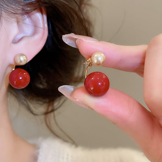 A2廠 韓國韓版紅圓珍珠鈦鋼銀針耳環 批發 折扣@洽客服 26.02.W3「HE30481」