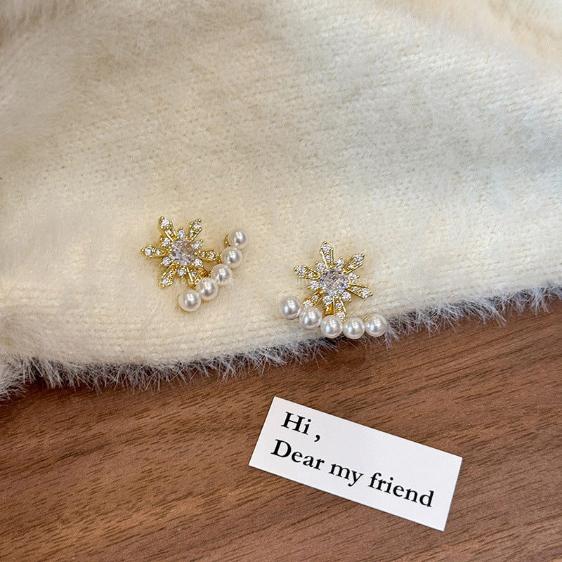 A2廠 韓國韓版鋯石花朵珍珠電鍍14k真金前後帶銀針耳環 批發 折扣@洽客服 25.12.W3「HE29446」