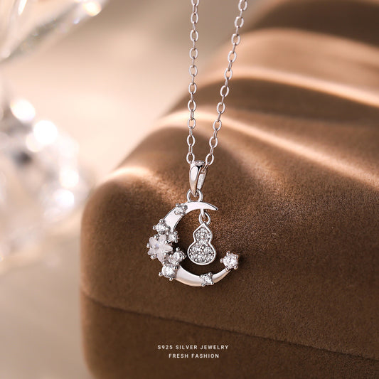 C廠 S925純銀｜韓國韓版月亮葫蘆花朵項鍊 26.02.W1「YA0564」