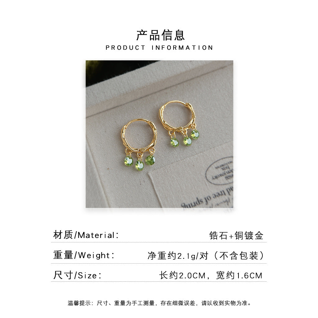 A廠 日韓系森林系橄欖綠鋯石流蘇耳環批發 折扣@洽客服 26.08.W3「7544」