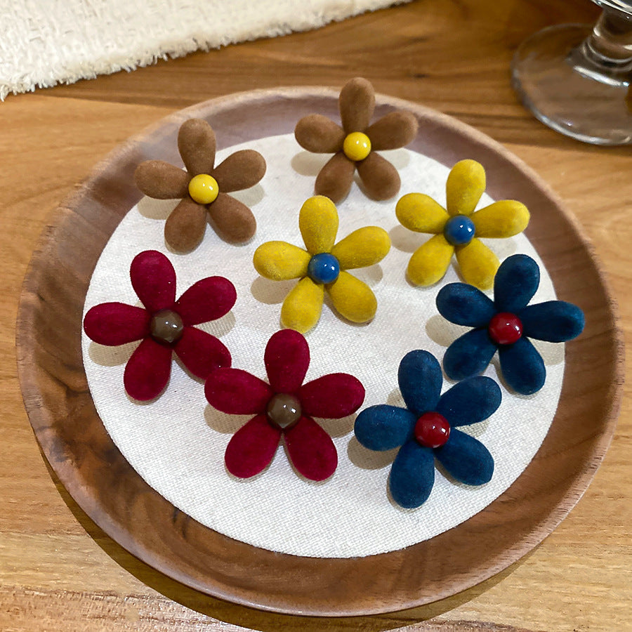 A2廠 韓國韓版壓克力植絨花朵銀針耳環 批發 折扣@洽客服 25.11.W2「HE29154」