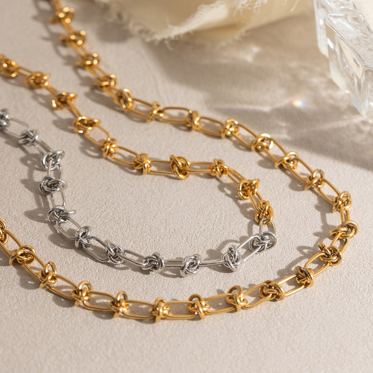 B廠 歐美款 金銀拼色打結鈦鋼鍍18K金項鍊 批發 折扣@洽客服 26.03.W1「JDN0302015-PS」