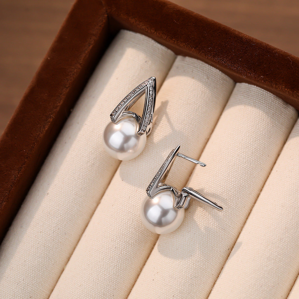 C廠 韓國韓版馬蹄扣玻璃珍珠S925純銀耳環 批發 折扣@洽客服 25.10.W5「E5360」