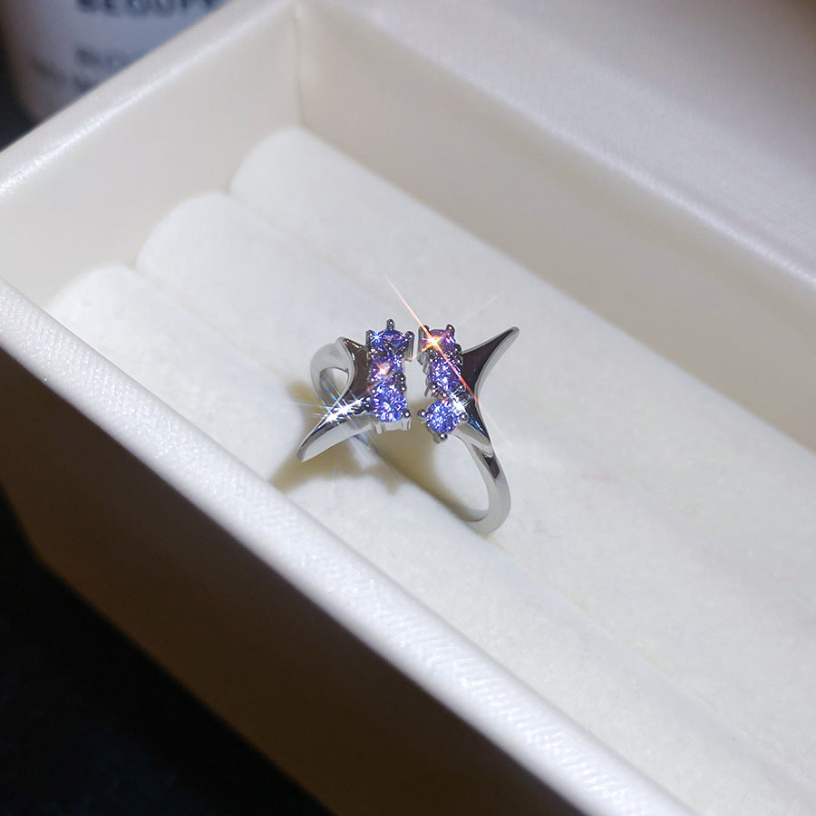A2廠 韓國韓版 鋯石拼接芒星開口戒指批發 折扣@洽客服 26.03.W2「HR2977」