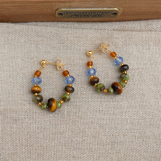 A廠 日韓天然虎眼石彩珠銀針耳環 批發 折扣@洽客服 25.12.W3「S265」