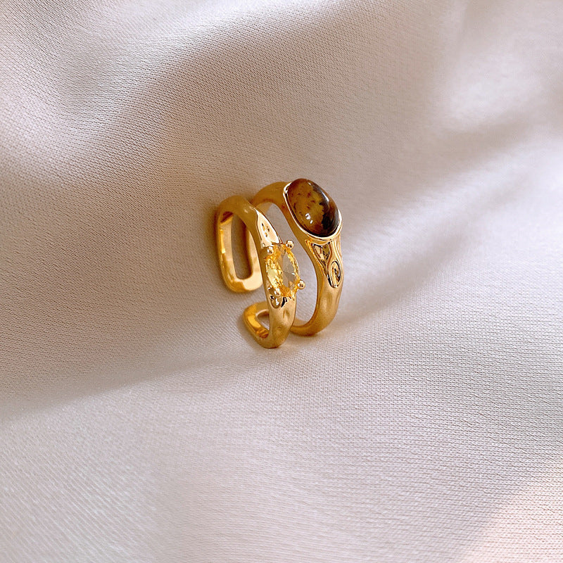 A2廠 韓國韓版鋯石虎眼石雙層電鍍18k真金開口戒指 批發 折扣@洽客服 25.10.W3「HR2343」