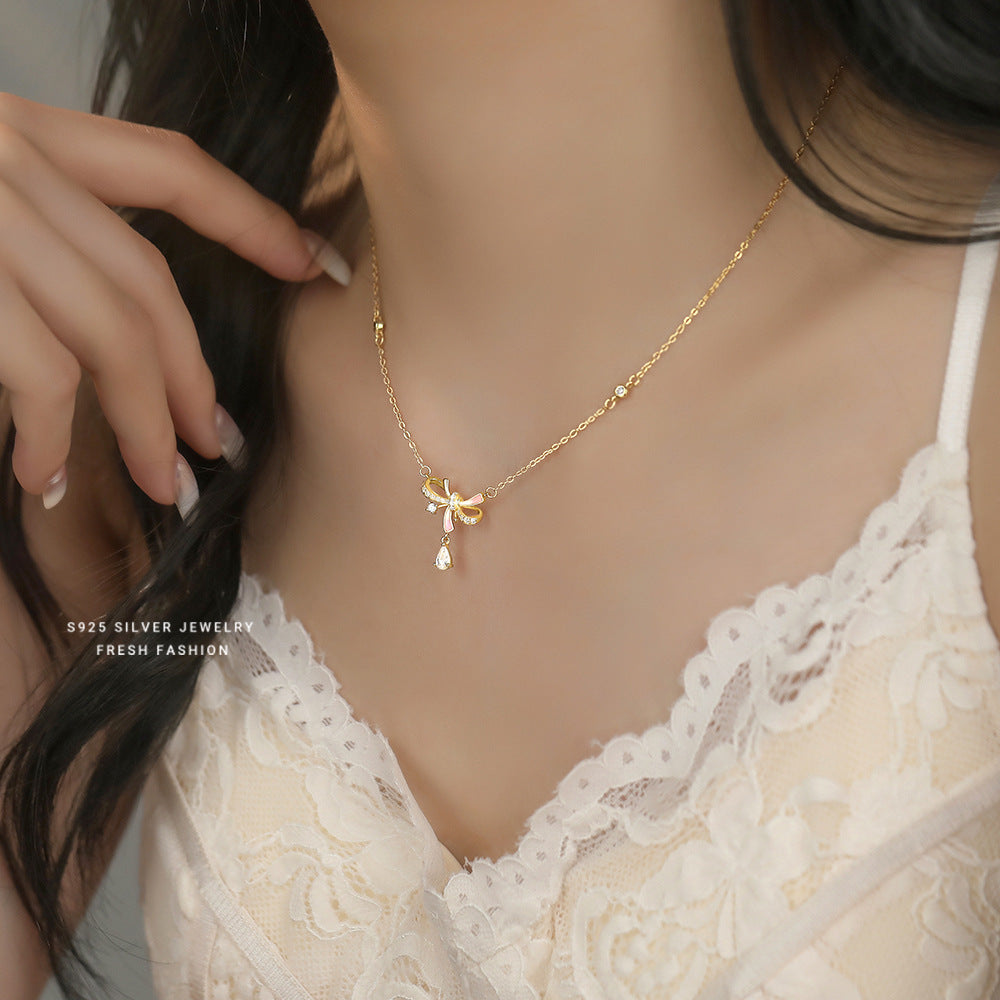 C廠 韓國韓版夜光膠蝴蝶結S925純銀項鍊 批發 折扣@洽客服 25.10.W5「A4475」