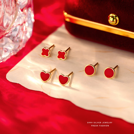 C廠 S999純銀 ｜紅色四葉草耳環 批發 折扣@洽客服 26.01.W2「E6061 E6062 E6063」