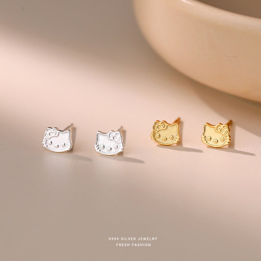 C廠  S999足銀｜韓國韓版KT貓咪耳環 批發 折扣@洽客服 26.02.W3「E6185」