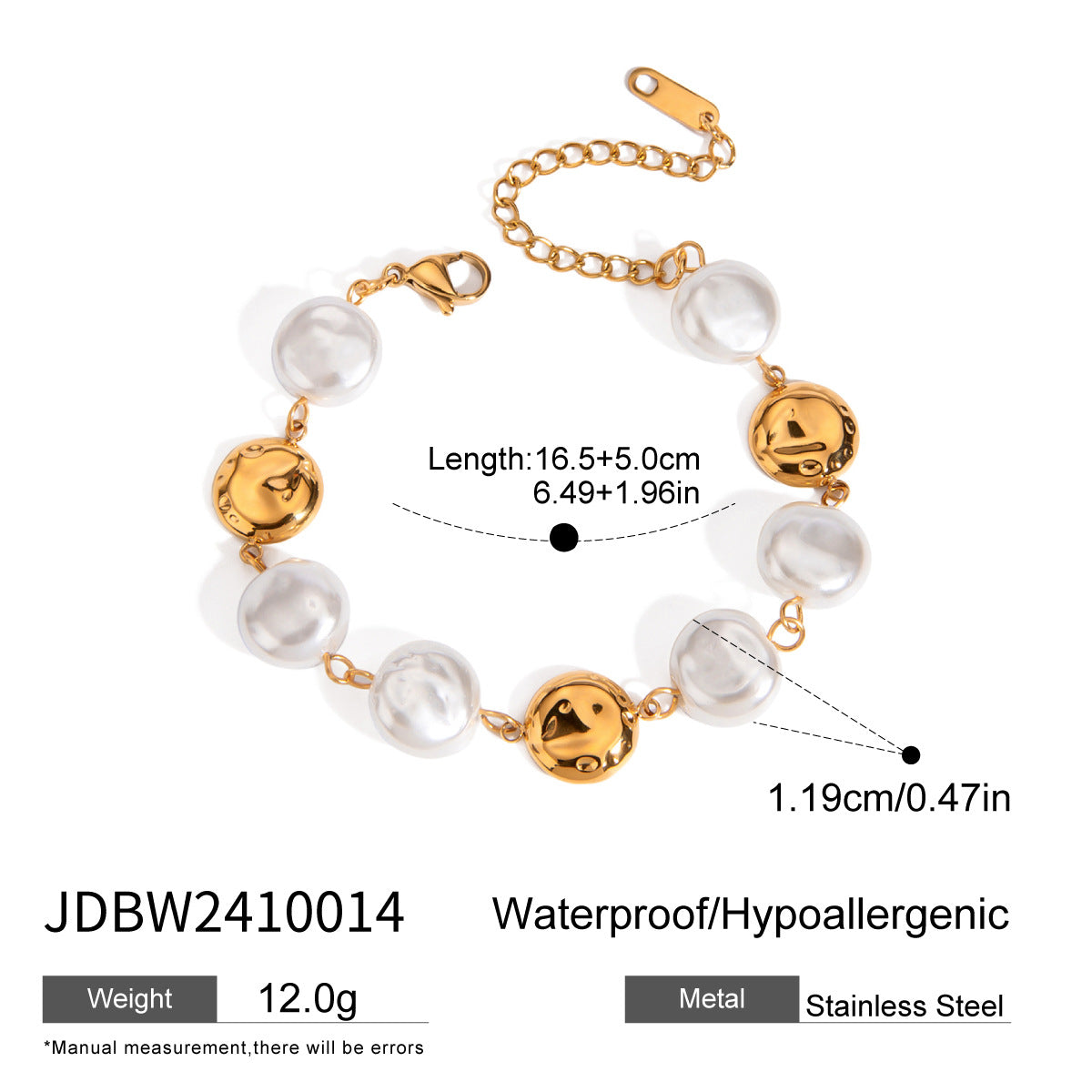 B廠 歐美款 SONIA 玻璃珍珠鈦鋼鍍18K金手鍊「JDBW2410014」25.01.W2 批發折扣@洽客服