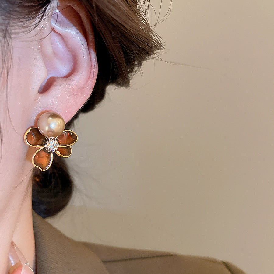 A2廠 日韓款滴油花朵珍珠電鍍18k金銀針耳環 批發 折扣@洽客服 25.11.W4「WE4955」