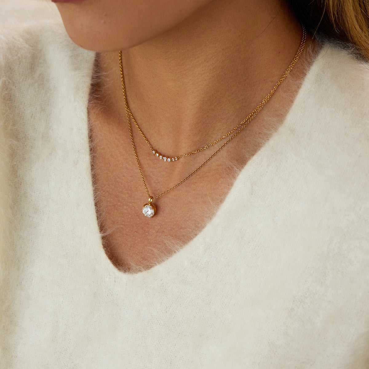 B廠 鈦鋼鍍18K金｜ 白色鋯石項鍊 批發 折扣@洽客服 26.01.W2「JDN0310023」