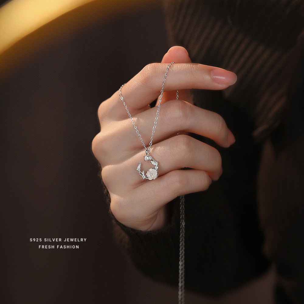 C廠 韓國韓版幻彩玫瑰花s925純銀項鍊女批發 折扣@洽客服 26.03.W2「A3316」