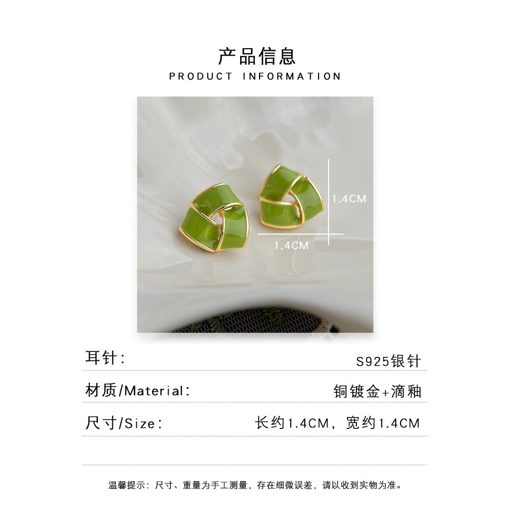 A廠 日韓款酪梨綠滴釉銀針耳環批發 折扣@洽客服 26.04.W4「2149」