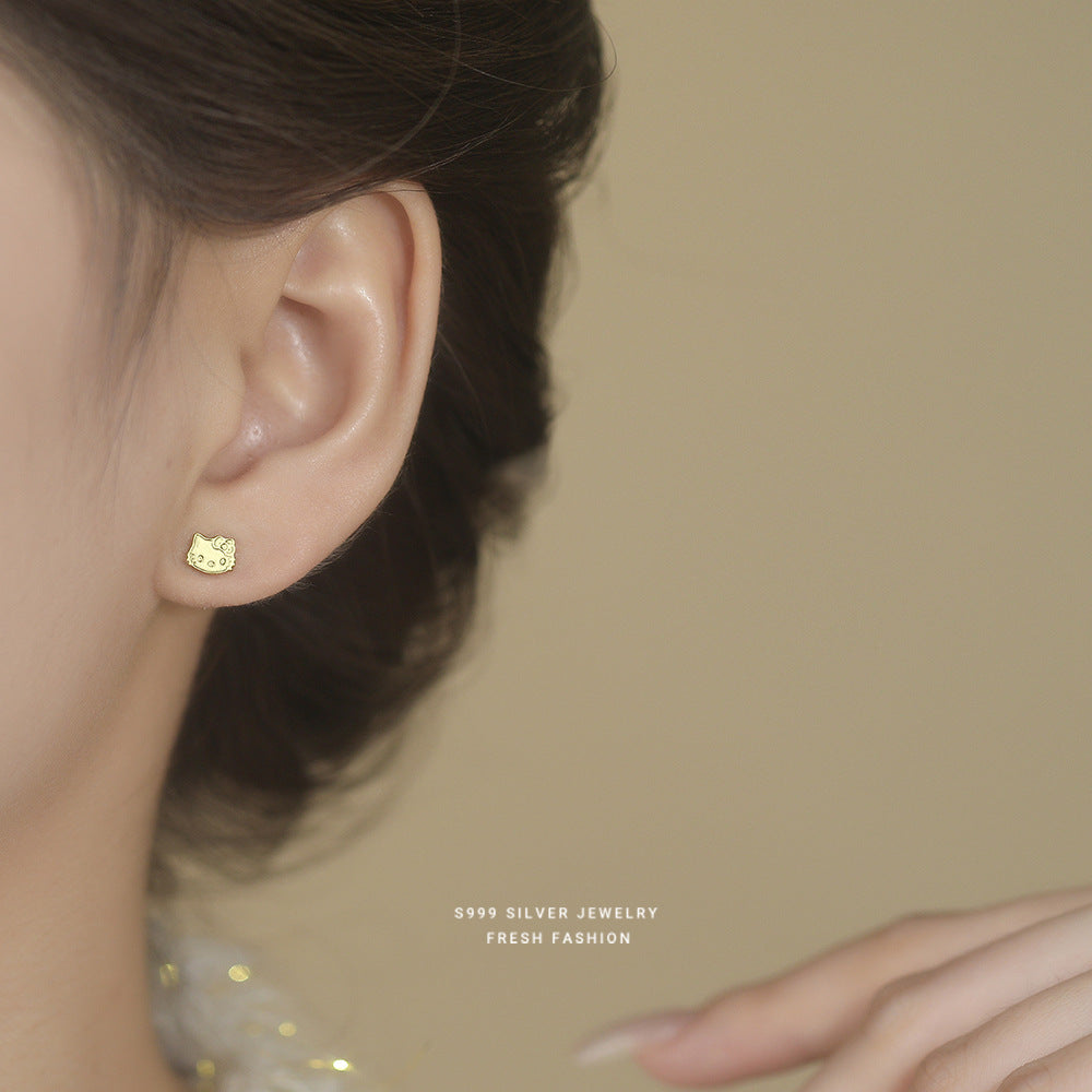 C廠  S999足銀｜韓國韓版KT貓咪耳環 批發 折扣@洽客服 26.02.W3「E6185」