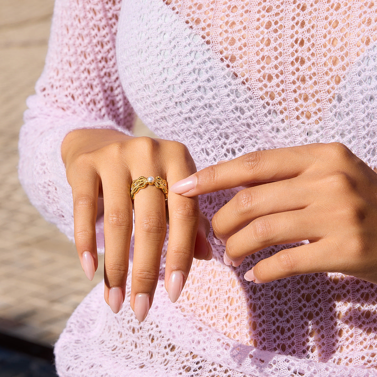 B廠 歐美款 蕾絲鏤空 鈦鋼鍍18K金戒指 批發 折扣@洽客服 25.10.W5「JDR0308001」