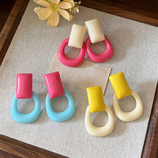 A2廠 韓國韓版夏日繽紛樹脂方形銀針耳環批發 折扣@洽客服 26.04.W1「HE32044」