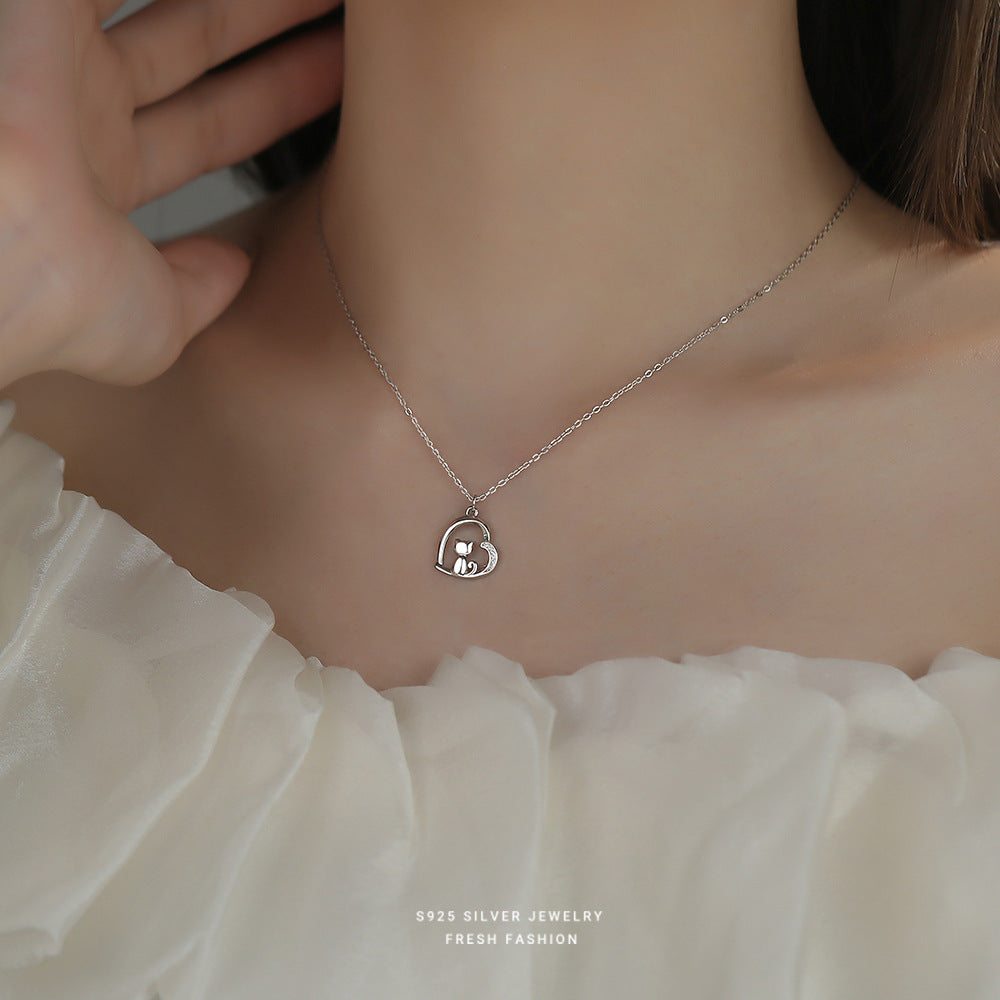 C廠 韓國韓版鏤空愛心小貓S925純銀項鍊 批發 折扣@洽客服 25.12.W3「YA0553」