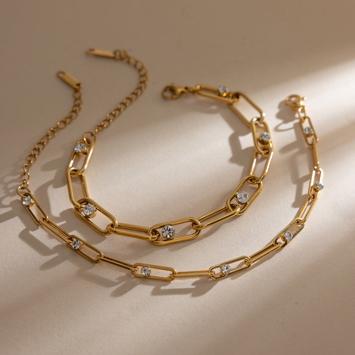 B廠 鈦鋼鍍18K金｜歐美圓形白色鋯石手鍊 批發 折扣@洽客服 26.01.W4「JDB0310026,JDB0310027」