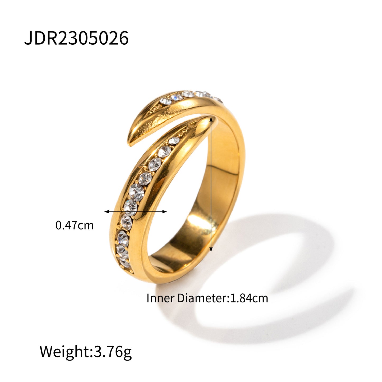 D廠【JDR2305026】歐美INS風高級設計18K金鑲白鑽開口戒指 23.07.W3