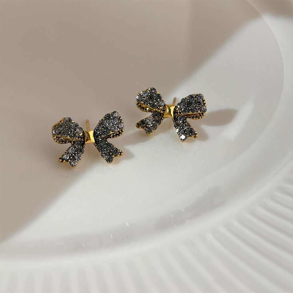 A廠 日韓款 鑲鑽蝴蝶結銀針耳環 批發 折扣@洽客服 25.10.W5「A550」