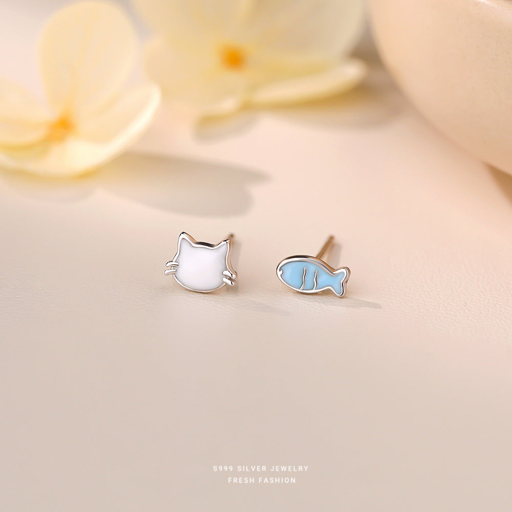 C廠 韓國韓版【吃定你】貓與魚S999純銀耳環 批發 折扣@洽客服 25.11.W3「E5780」