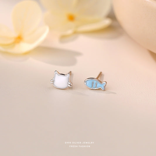 C廠 韓國韓版【吃定你】貓與魚S999純銀耳環 批發 折扣@洽客服 25.11.W3「E5780」