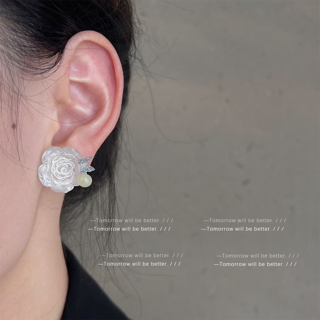 A廠 日韓款 甜美樹脂玫瑰花銀針耳環 批發 折扣@洽客服 25.11.W1「2715」