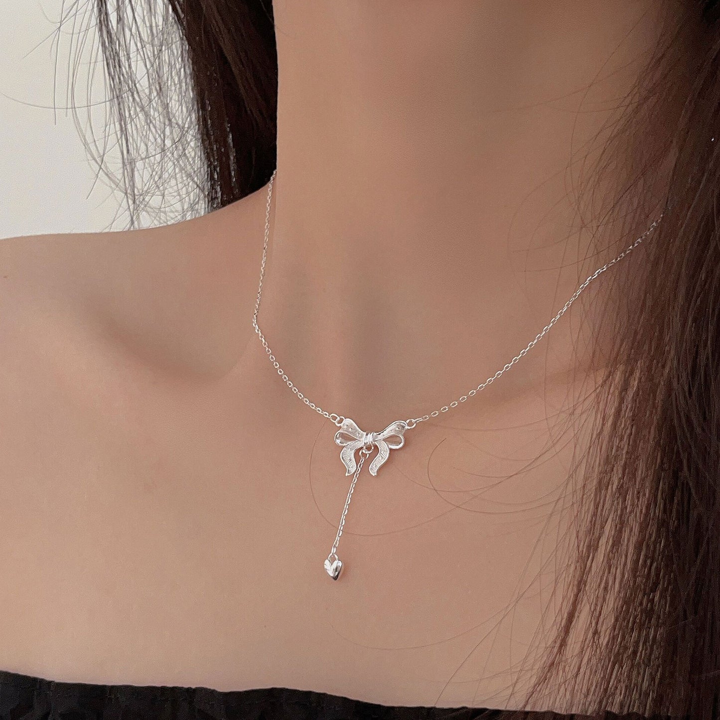 C3廠 韓國韓版簡約蝴蝶結流蘇S925純銀項鍊批發 折扣@洽客服 25.03.W2「xl064」