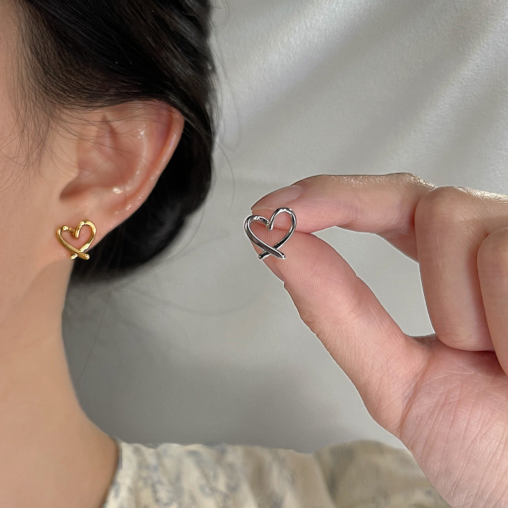 A廠 日韓款 極簡風鏤空愛心厚鍍18k電鍍銀針耳環 批發 折扣@洽客服 25.11.W2「2619-2620」