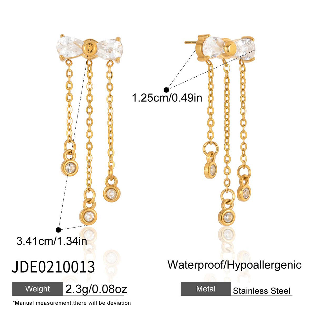 B廠 歐美款 蝴蝶結鋯石流蘇鈦鋼鍍18K金耳環 批發 折扣@洽客服 26.03.W1「JDE0210013 JDE0210015」